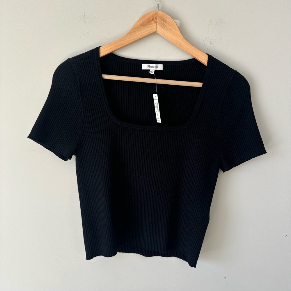 Madewell Black Ribbed Square-Neck Crop Top